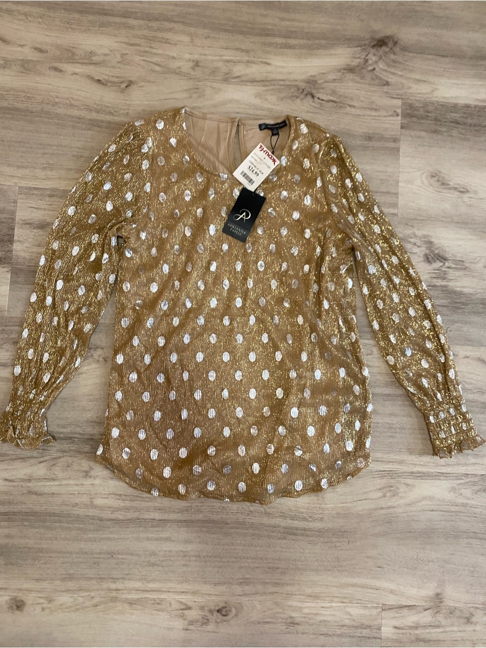 Adrianna Papell Metallic Gold Polka Blouse - NWT